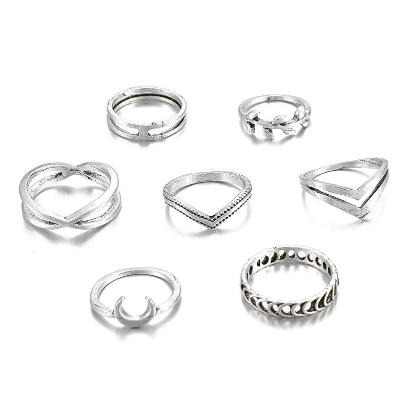Ringe sæt vintage ringe hjerte blade punk fingerringe vintage sølvfarvet midi ringe til kvinder smykker