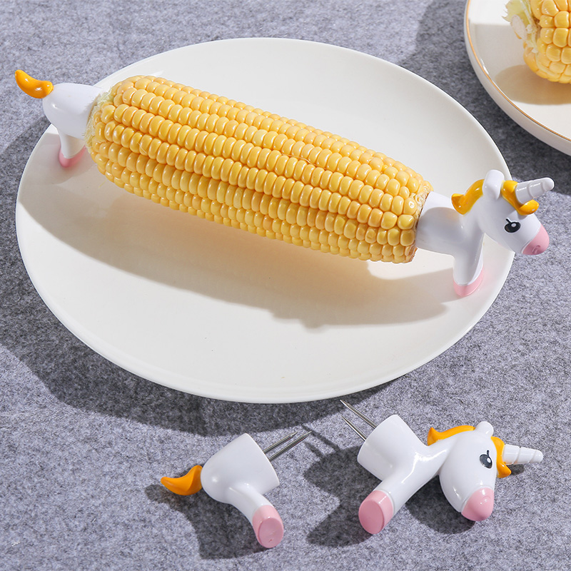 Joie Unicorn Interlocking Corn on the Cob Holders Insulation Stick Baby Fruit Fork Safe Cute Stainless Steel Fork