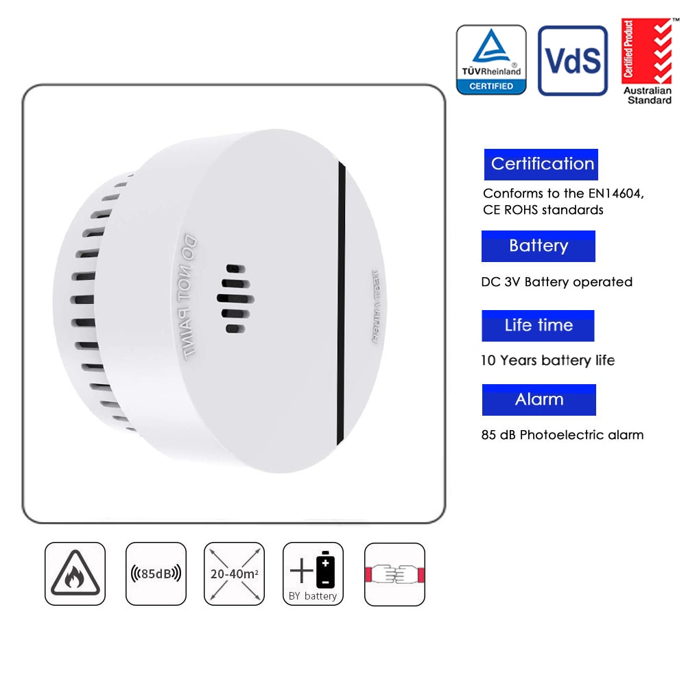 Fire Alarm sensor Smoke detector Home security allume fen 10 years battery photoelectric independent sensitive