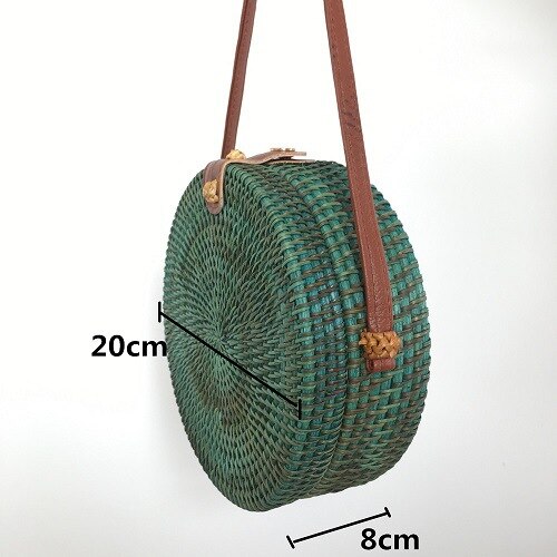 Round Straw Bags Women Summer Rattan Bag Handmade Woven Beach Crossbody Bag Circle Bohemia Handbag: J 20X8cm