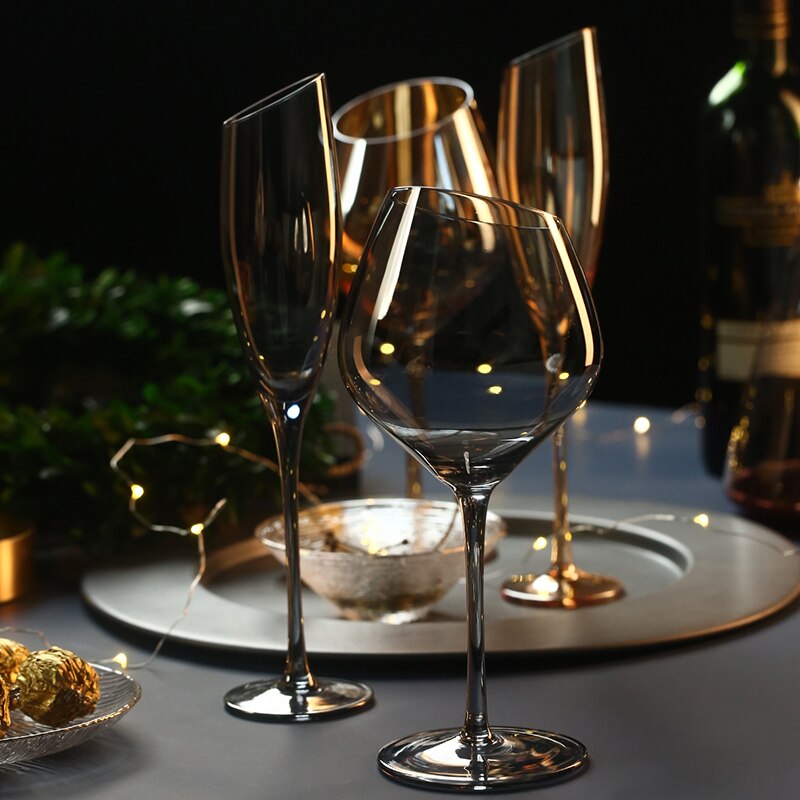 Crystal Glass Champagne Flutes Electroplated Amber smoke gray wine glass Household goblet wedding Wine Glasses
