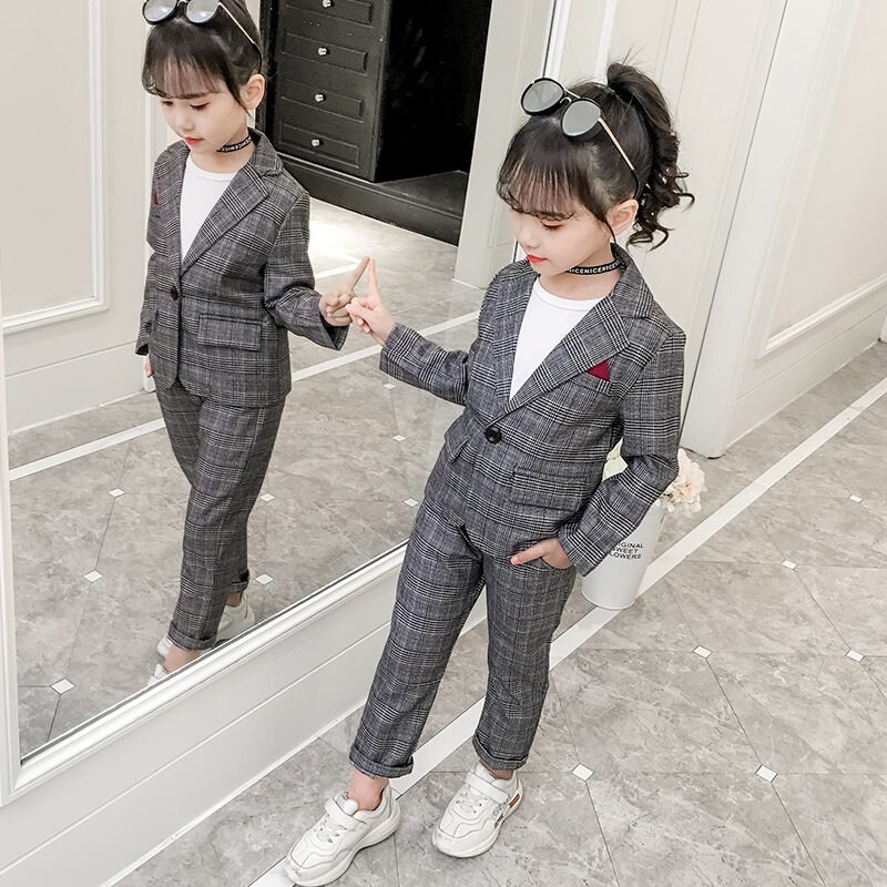 Kinderen Pak Voor Meisjes Mode Bruiloft Formele Broek Past Voor Tieners 2Pcs Blazer Set Plaid Kinderen Blazer 6 8 10 12 13 Jr