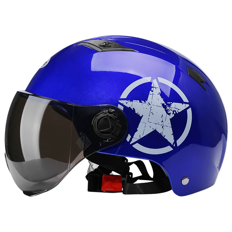 Casques de Moto demi casque Scooter moteur Crash casque Bye casques pour Moto vélo parasol Protection solaire été unisexe: Blue