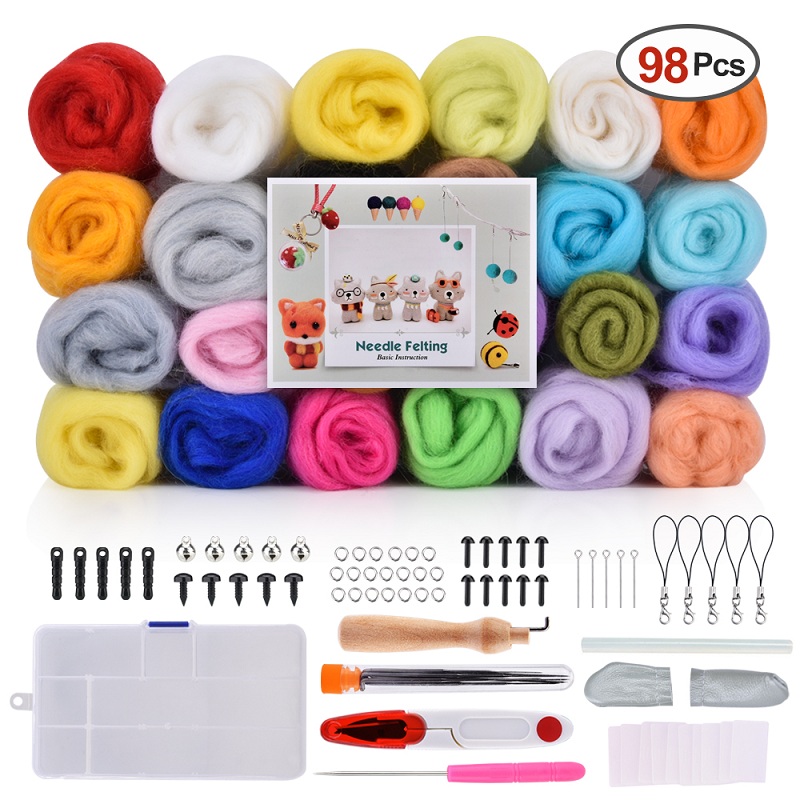 Agujas de fieltro para manualidades, Kit de agujas de 24 colores para lana, animales, flores, manualidades, DIY: Wool and Tool