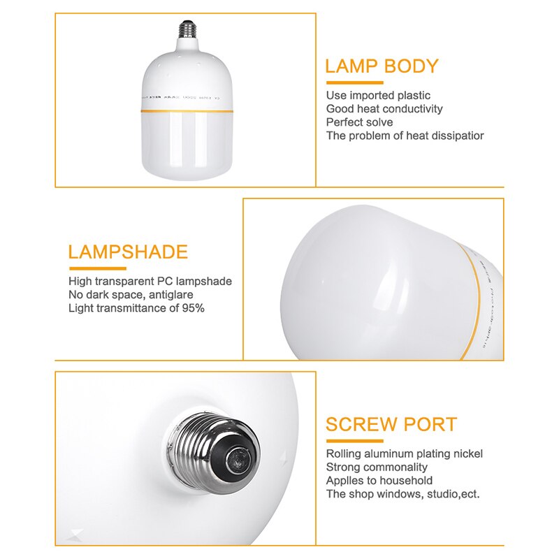 40 Watt Photography LED Cold Warm Light Bulb 3800K-5500K Color Temperature 110V-220V E27 Base for Video Softbox Studio Lighting