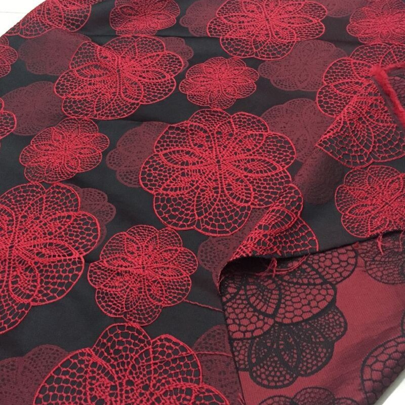 Brocado rojo africano, brocado de Jacquard de Damasco para vestido, pañuelo de boda Diy, Material de costura para abrigo, tela de mosaico, ancho: 145cm