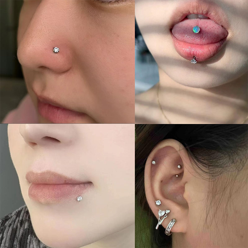 Piercing de nariz de zircônia cúbica, aço inoxidável, hélice, tragus, cartilagem, mulheres, orelha, labret, joia de piercing corporal