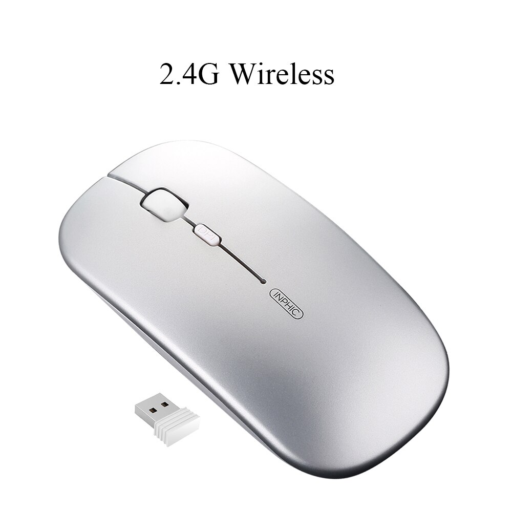 Souris sans fil souris Bluetooth souris silencieuse souris ergonomique Rechargeable 2.4Ghz souris optique USB pour ordinateur portable Macbook: 2.4G Silver