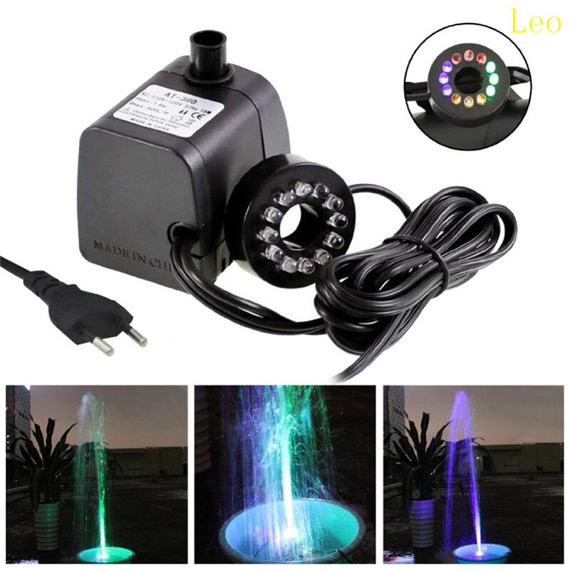 110V 220V AT-380Submersible Water Pumps for Aquarium Fish Tank Garden Pond Statuary Outdoor Fountain Pump with 12 PCS LED Lights