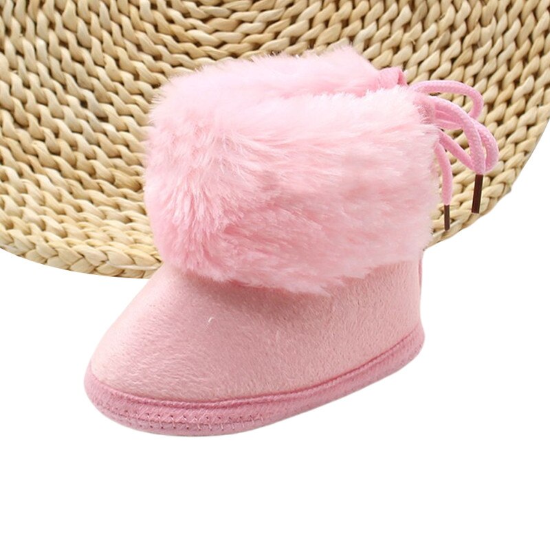 Infant Baby Snow Boots, Anti-Slip Sole Winter Warm Comfortable Soft Cute Lace Up Sneakers Faux Fur Shoes: 1 / 13