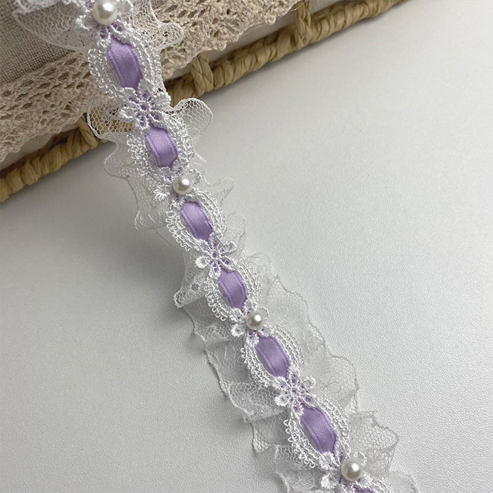 1 yarda de encaje de tul de Lolita, adornos con volantes, ribete de tela, cinta de satén, ropa para muñecas DIY, cortina, decoración de muebles, 3,5 cm de ancho: Morado