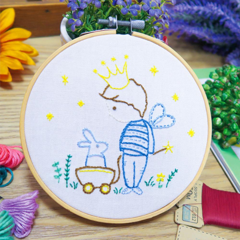 Cute Green Hands DIY Handcraft Beginners Embroidery Kit Needlework Stitch Kit Cotton Painting Embroidery With Hoop Home Decor