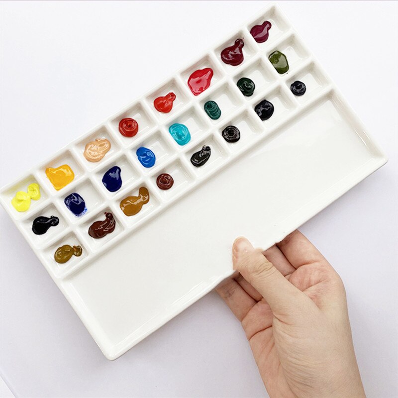 Ceramic watercolor palette rectangular multi-grid white porcelain palette art supplies paint palette with lid