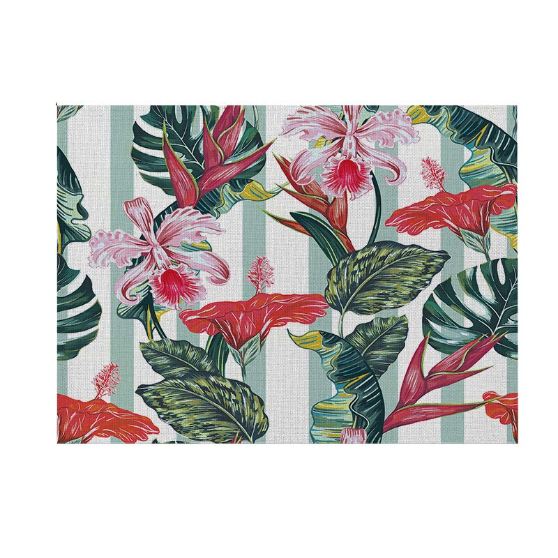 Geometrie Blumen Küche Tischset 42X32 Pflanzen Vogel Dekorative Baumwolle Leinen Tisch matt Westlichen Tischset Getränke Bahn Wasserdicht: 009