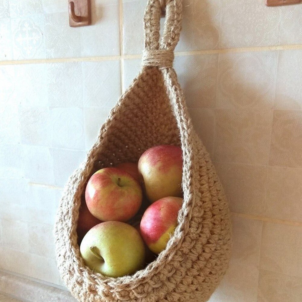 Parede pendurado cesta de legumes e frutas natural vime tecido cesta de frutas mesa de cozinha cesta de armazenamento de suspensão de parede prateleira seca