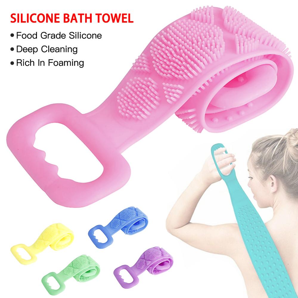 Silikone børster badehåndklæder skrubber bad lang gnidning tilbage mudder skrælning håndklæde krop massage brusebad hud ren brusebørste csv