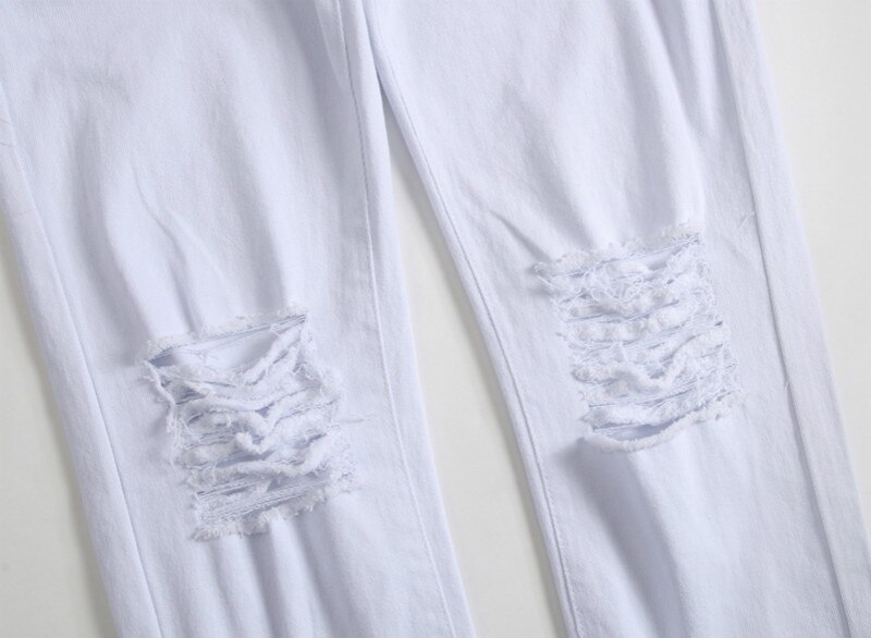 Solide Weiß Zerrissene Jeans Männer Klassische Retro Mens Dünne Jeans Elastische Denim Hosen Hosen Casual Slim Fit Bleistift hose