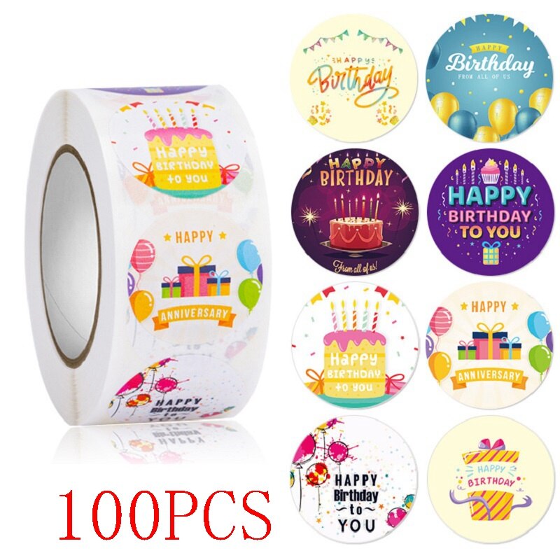50-500pcs 1inch round happy Birthday sticker balloon Hobby labels Craft supplies stickers party favors for kids birthday: HY2022-94-100pcs