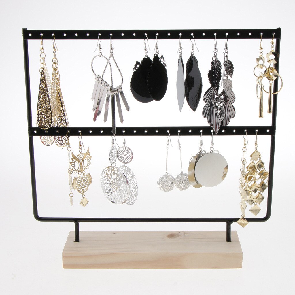Træ base metal smykker holder display stativ dingle øreringe hængende 44 huller øreringe ceative organisere rack