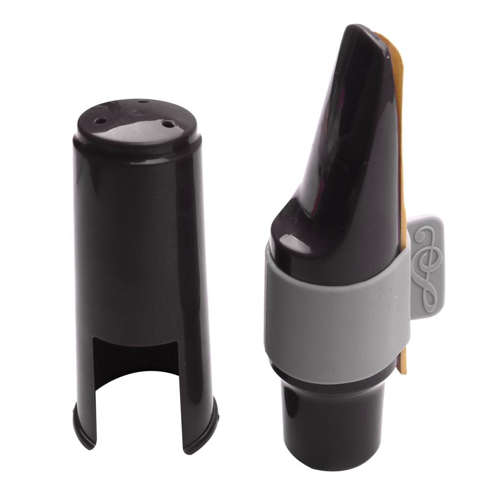 Alto Saxophone Mouthpiece Kit with Silicone Ligature, one reed and Plastic Cap - Black for Sax Repair: Brown