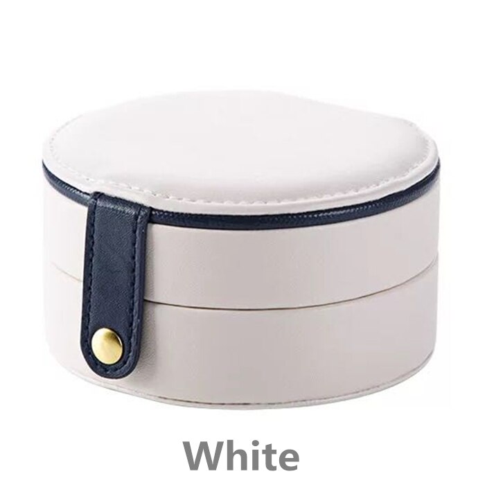 Korean Style Fresh And Simple Girl Earrings Plate Jewelry Box Protable Leather Earrings Ring Multi-function Jewelry Storage Box: White