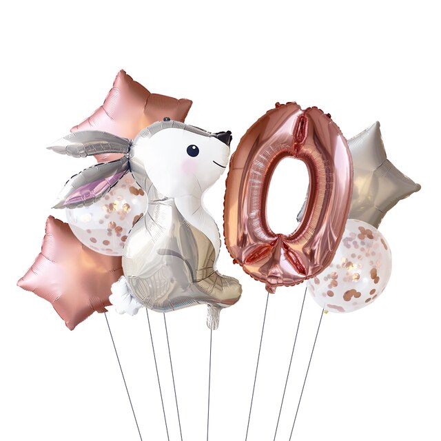 Globos de con temática de cuento de hadas para niñas, decoración con de conejo, rosa, estrella plateada, 32 pulgadas, 6 piezas: 0