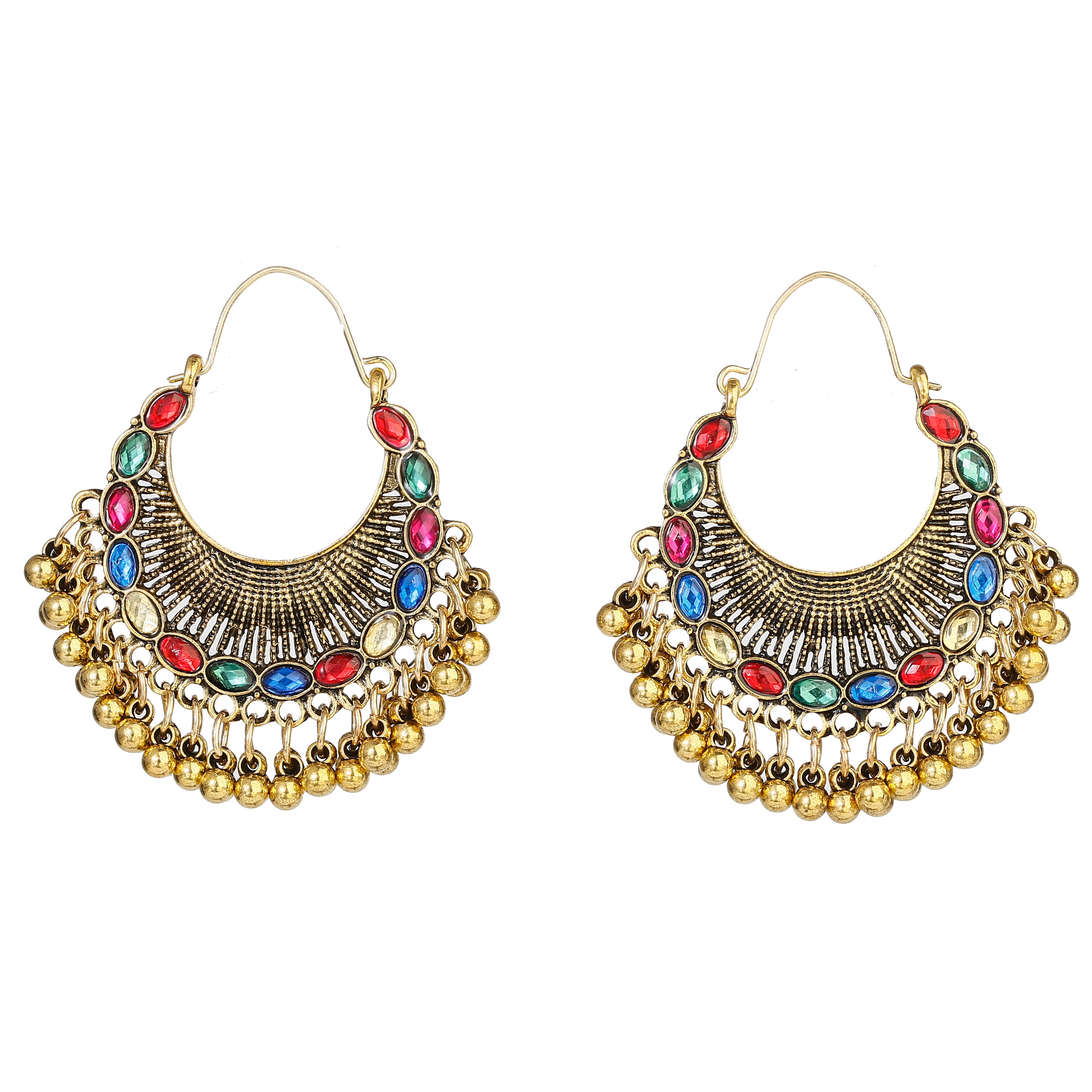 Classic Retro Gold Round Alloy Pearl Beads Tassel Earrings For Women Bohemia Jhumka Earrings Indian Jewelry Oorbellen: HXE440-4