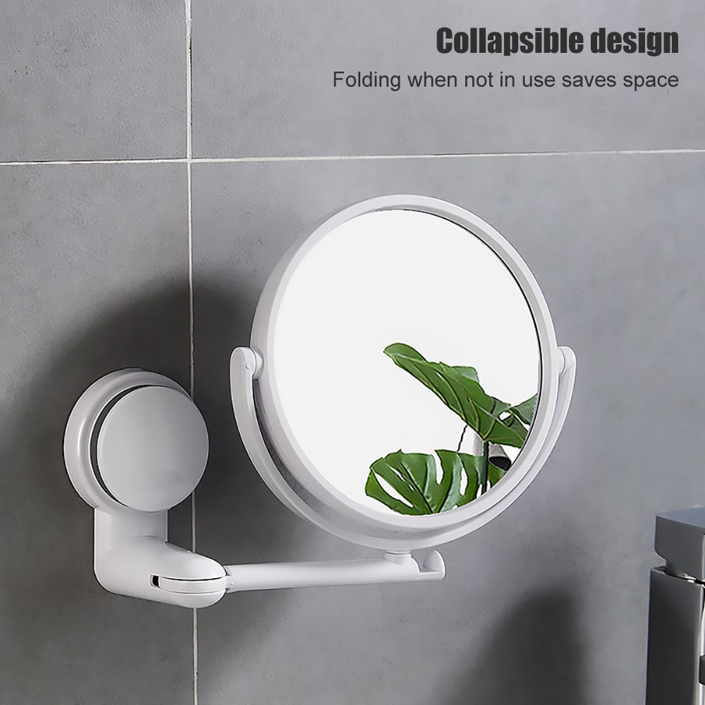 Folding Wall Mount Vanity Mirror Without Drill Swivel Bathroom Mirror Suction Arm Extend Double Side Cosmetic Makeup Mirrors