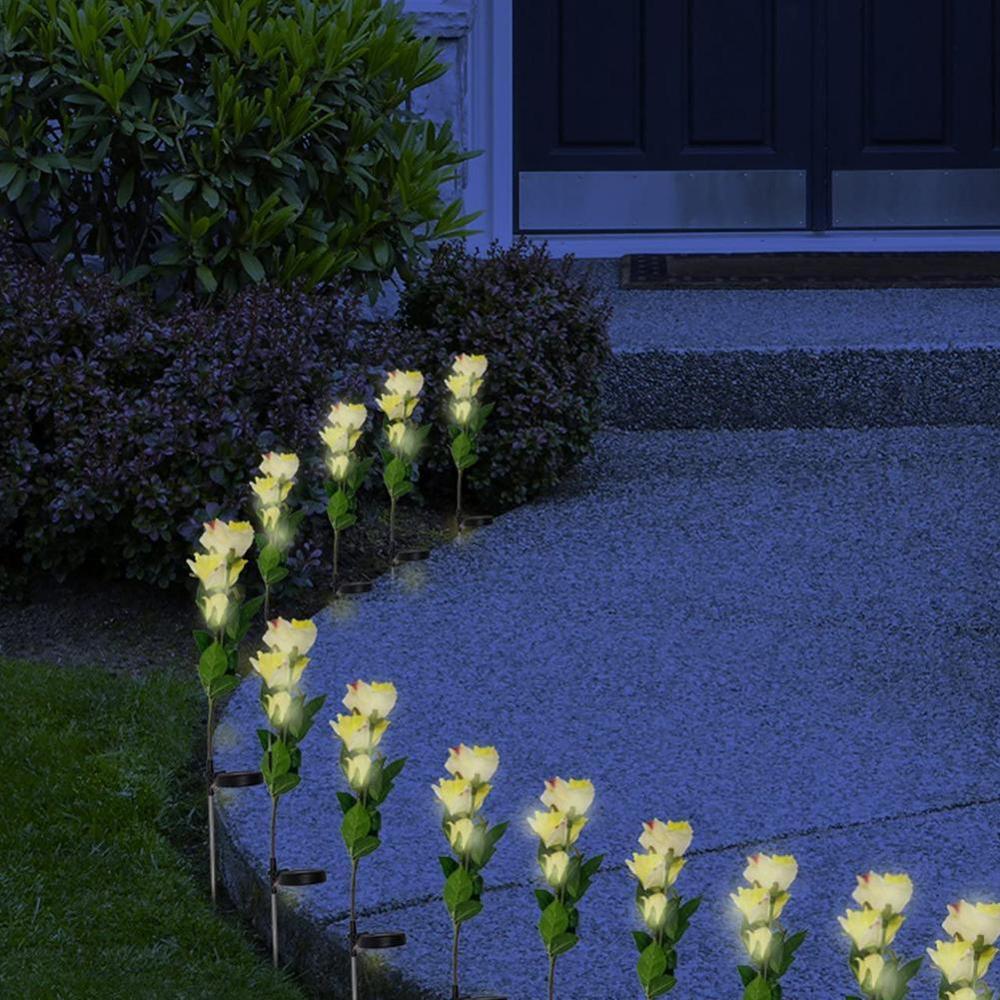 3 Heads Solar Rose Light LED Flower Lawn Stake Lamp Decoration Yard Garden For Home Outdoor Waterproof Path O3P4