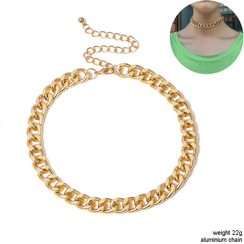 Two Layered Punk Rock Gold Aluminium Chain Choker Necklace For Women Thick Link Collar Clavicle Statement Jewelry Light Weight