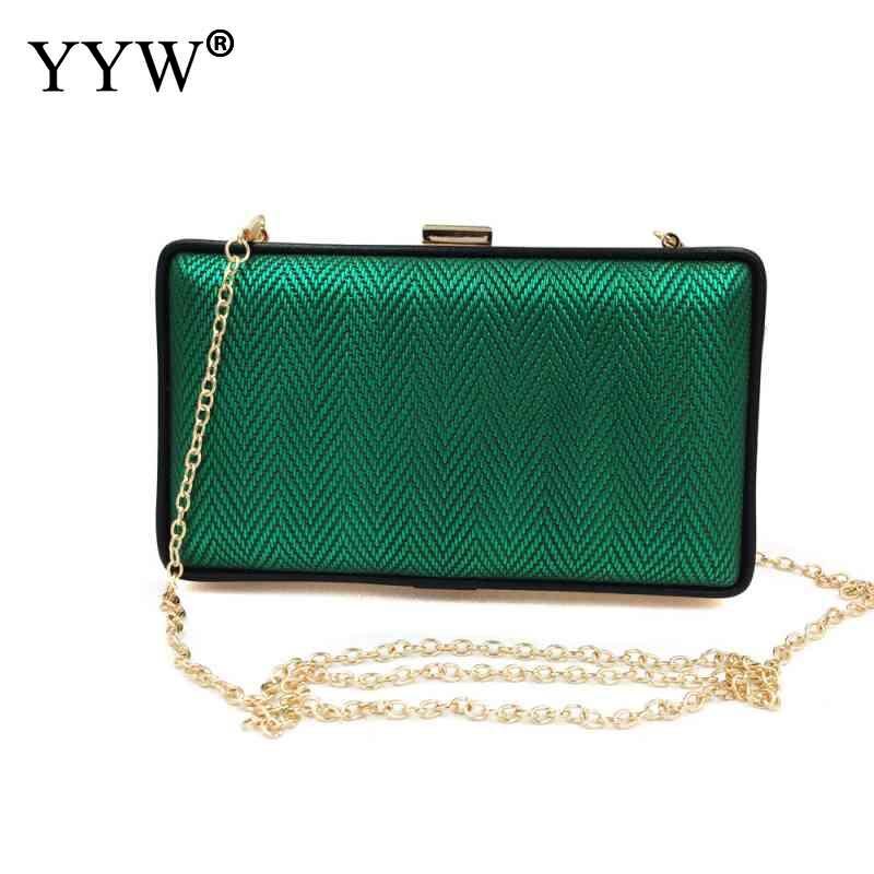 Green Weave Clutch Bag Met Ketting Vrouwelijke Handtas Vintage Pochette Femme Bruiloft Clutch Bags Voor Vrouwen Crystal Bolso Mujer