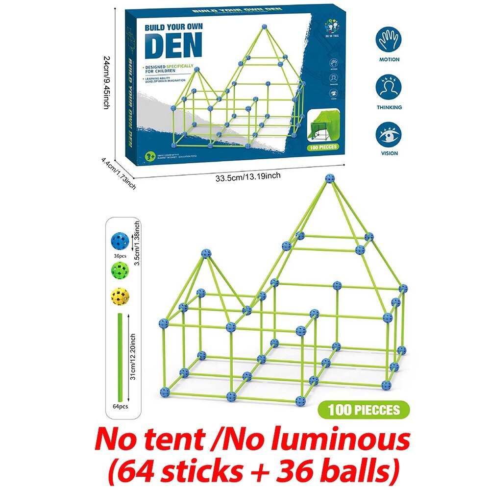 Kids Hut Construction Luminous Fort Building Kit Baby Tent Toy Castles Tunnels DIY 3D Play House for Children Indoor Playhouse: F