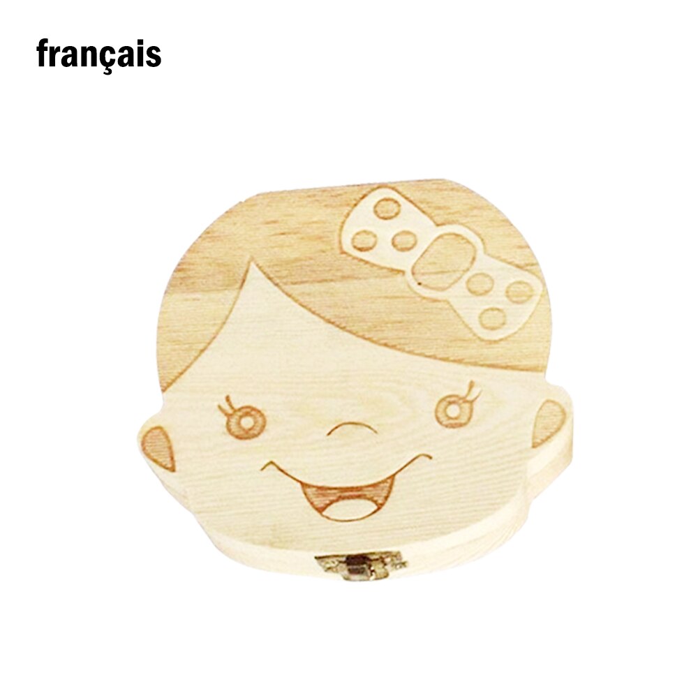 Wooden Baby Wooden Baby Box Kids Tooth Storage Box Umbilical Lanugo Organizer Milk Collect Keepsakes Save: Girl-French