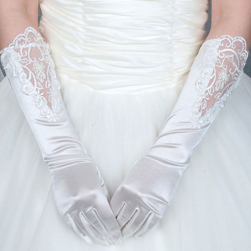 Guantes Blancos largos de dedo completo para novia, accesorios de para vestido de novia, guante de encaje, accesorios de Cosplay para