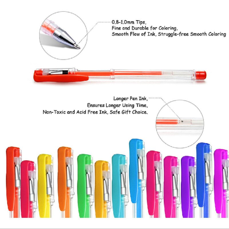100 Colors Flash Gel Pens Set Glitter Gel Pen for Adult Coloring Books Drawing Doodling Art Markers