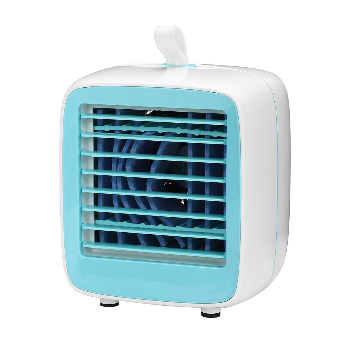 Mini klimaanlæg bærbar luftkøler 200ml vandtank hjem personligt rum køler blæser usb desktop køleventilatorer 2 speed: Blå med hvid