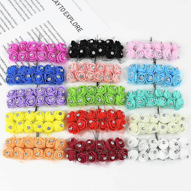 144 Stuks Mini Kunstbloemen Hoofd Met Strass Schuim Teddybeer Rozen Boeket Voor Bruiloft Home Decor Kerstkrans