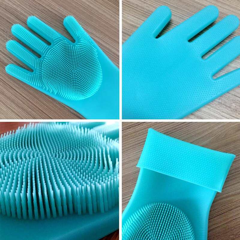 Guantes de goma para fregar platos, esponja de limpieza de grado alimenticio, multiusos, mágicos, 1 par