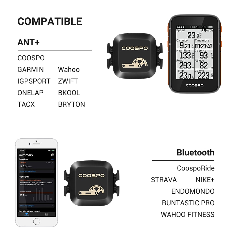 CooSpo-Sensor de velocidad/cadencia BK467 para bicicleta de carretera, dispositivo con Bluetooth ANT +, resistente al agua, Sensor de Rpm para Wahoo Garmin, GPS
