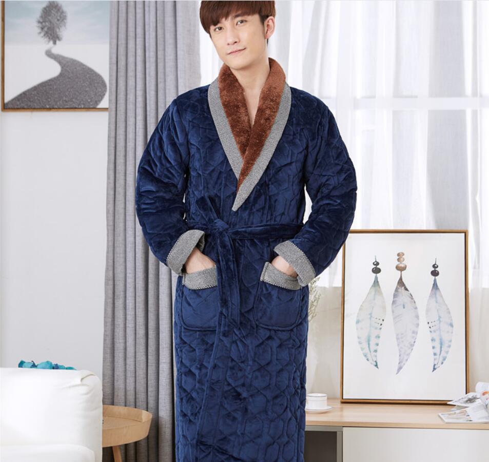 Winter Koraal Fluwelen Mannen Nachtkleding Gewaad Thuis Kleding Kimono Badjas Gown Intieme Lingerie Volledige Mouw Nachtkleding