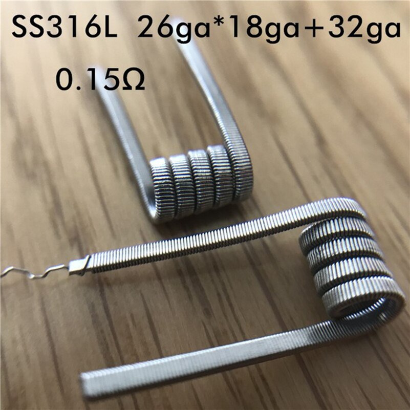 10PCS Premade Heating Coil Wire High Density Ni80 SS316L KA1 Framed Staple Juggernaut Stagger Fused RDA RBA RTA Vape Coils: M14