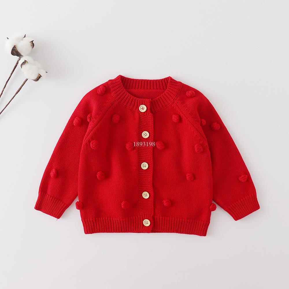 Baby Girls Knitted Cute Sweater Spring And Autumn Children Knitted Ball Cardigan Korean Toddler Kids Sweet Princess Tops: Red / 12M