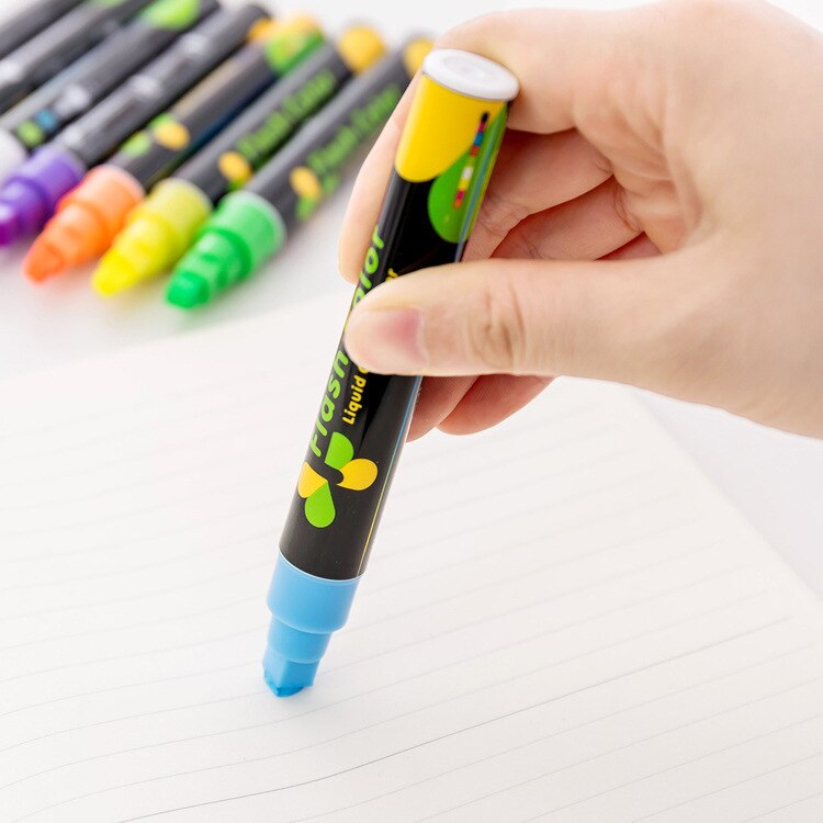 1 Pc Creatieve Flash Kleur Uitwisbare Markeerstift Voor Fluorescerende Plaat Pennen Vloeibare Krijt Marker Koreaanse Briefpapier