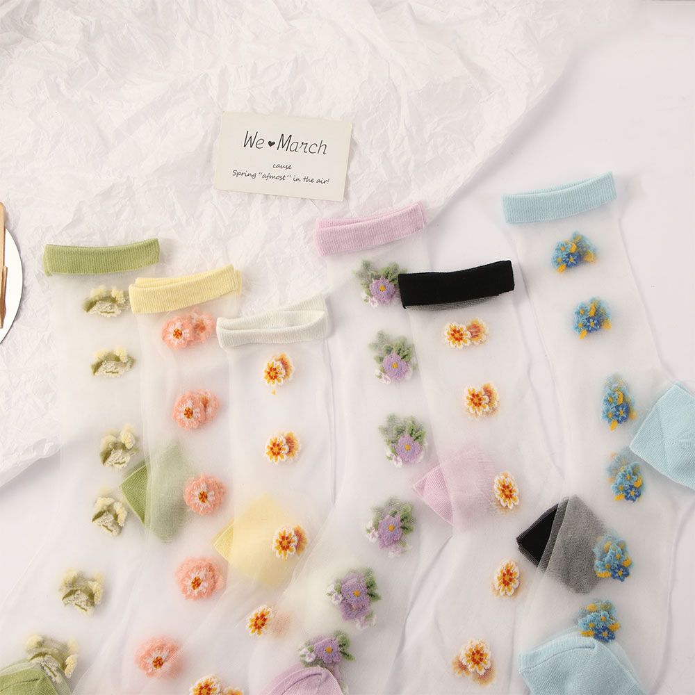 Ventilerande bomull sommar söt söt blomma strumpor nylon genomskinliga strumpor glas siden strumpor