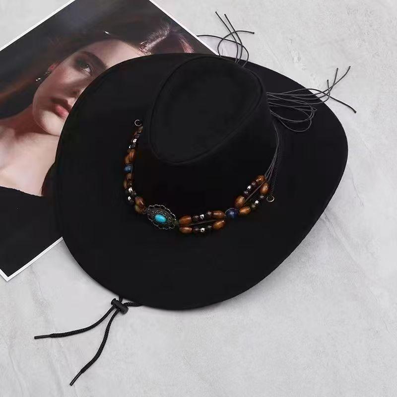 Vintage Tribal Western Cowboy Hat Ethnic Pattern Wide Brim Casual Sun Hat Retro Suede Big-edge Cowgirl Denim Hat for Travel: green