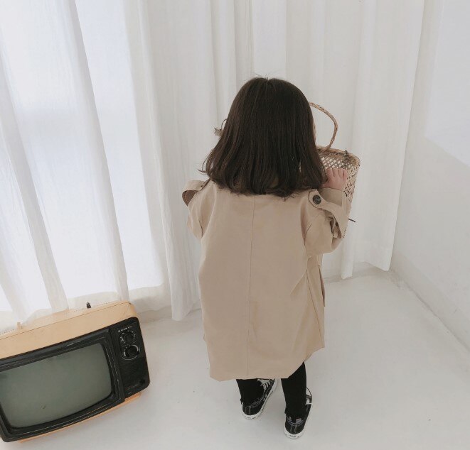 Cultiseed Baby Girls Trench Coats Children Solid Color Double Breasted Long Trench Outerwear Baby Kids Long Sleeve Coat Top