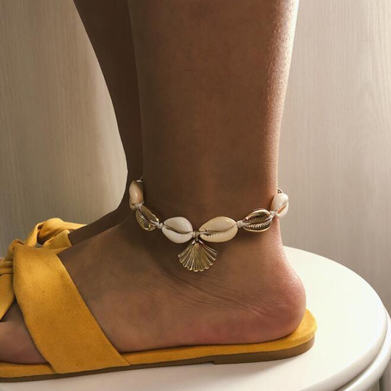 Docona-Tobilleras con colgantes de conchas doradas para mujer, cadenas ajustables para pies, joyería de playa para mujer 6957