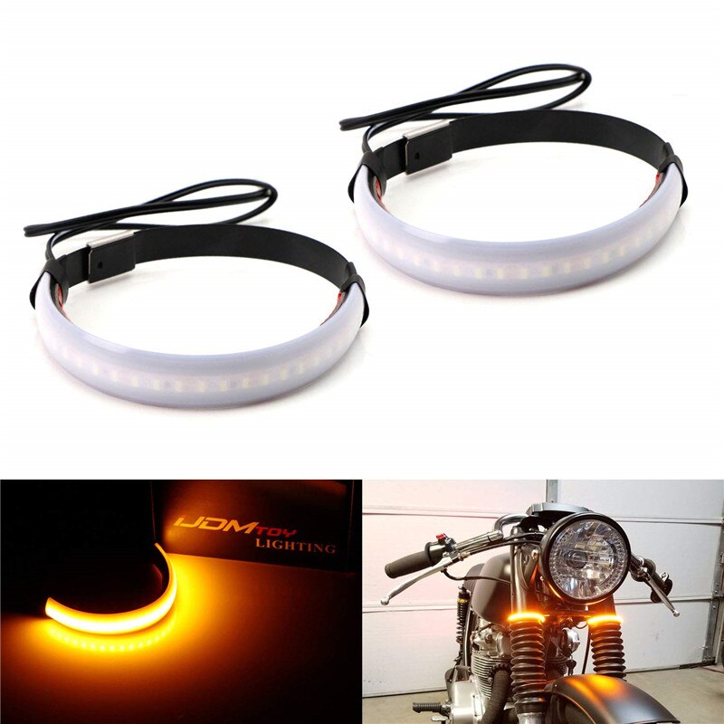 Universal Super Bright Amber LED Fork Turn Signal Lights Strip For Motorcycle LED Ring Turning Light Flexible