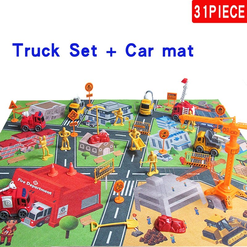 31Stck Trägheit Ingenieurwesen Fahrzeug Feuer Lkw mit freundlicher Spiel matt Straße Zeichen Hängen Turm Zubehör einstellen freundlicher spielzeug