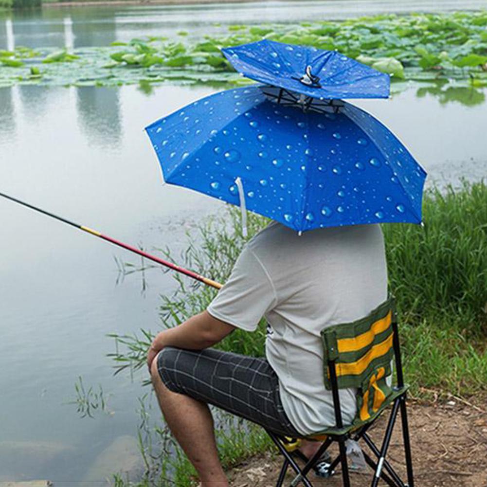 Plegable al aire libre cabeza sombrero paraguas Anti-lluvia Anti-UV pesca gorros para sombrillas de tapa de lluvia portátil equipo de playa impermeable H M9K7